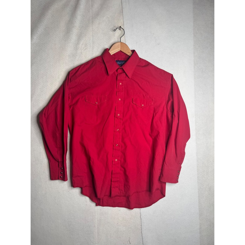 Wrangler Mens Western Pearl Snap Shirt Red‎ Long Sleeve X-Long Tails 17.5 x 35